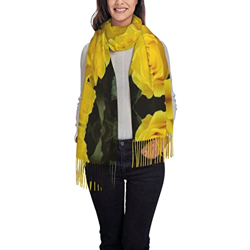 Écharpe à franges et motif roses jaunes en taille unique pour femme