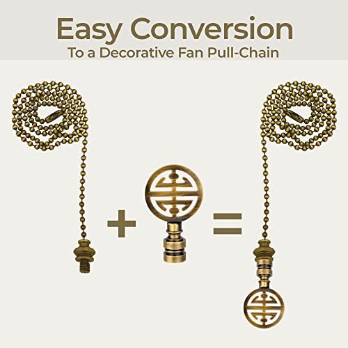 Image of Royal Designs, Inc. Oriental Happiness Symbol Finial with Fan Pull Chain, Antique Brass - Pack of 1