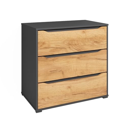 Vicco Kommode Ruben, Goldkraft Eiche, 48 x 77.6 cm mit Schubladen, zur Aufbewahrung von Kleidung und Alltagsgegenständen