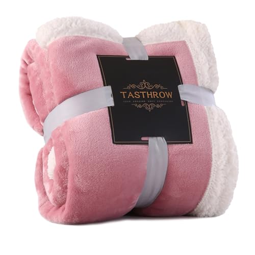 TASTHROW Mantas 130×180cm, 540GSM Mantas Gruesas Sherpa, Sherpa y Franela Super Suave Mantas Calientes y Cómodas de Sofá, Cama o de Sala de Estar(Rosa)