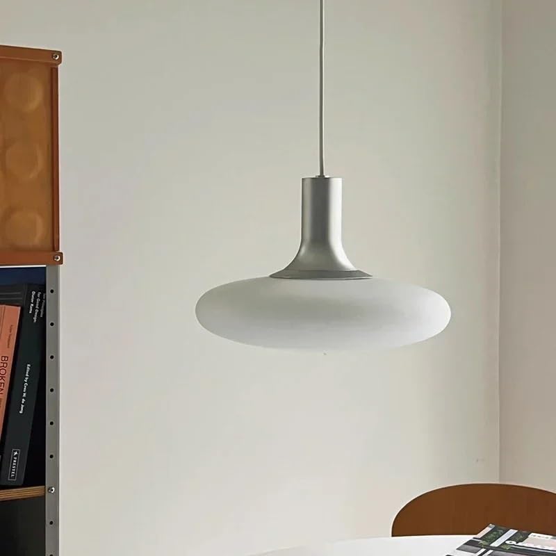 Lampe suspendue en verre argenté avec lumière blanc neutre pour plafond