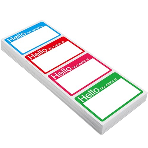 Name Tags Stickers 4 Colorful (Hello My Name is) Border Tag Labels - 200 Stickers (3.5 x 2.25 inch) for School Office and Home