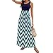 Sherosa Women Boho Chevron Striped Print Summer Sleeveless Tank Long Maxi Party Dress (S, Blue)