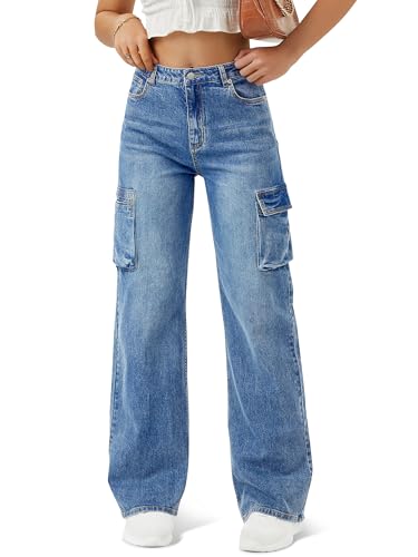 High-Waisted Cargo Jeans with Wide-Leg Fit