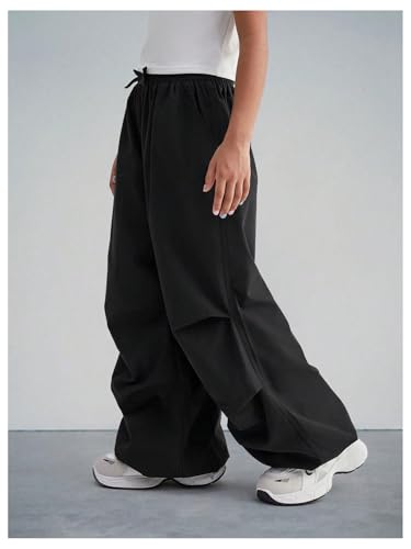 Floerns Girl's Casual Drawstring Waist Cargo Pants Wide Leg Trousers4