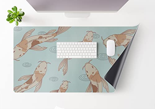 Mubusi Alfombrilla Escritorio Koi 60x120 cm - Protector de Mesa de Escritorio - Alfombrilla de Ratón - Cubre Mesa - Tapete escritorio XXL - Desk Mat