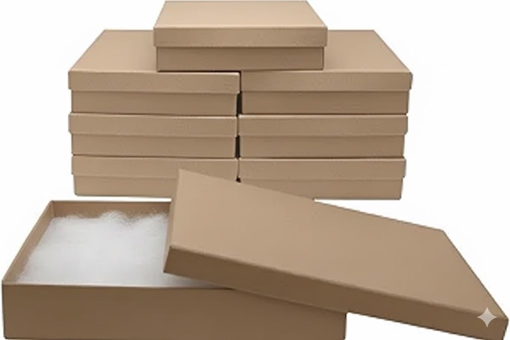 Novel Box 8 Pack Kraft Jewelry Gift Box 7x5x1.25in with Cotton Filled | Cardboard Jewelry Box | Gift Boxes with Lids Made in USA | Boxes for Bracelet Necklace Ring Earrings