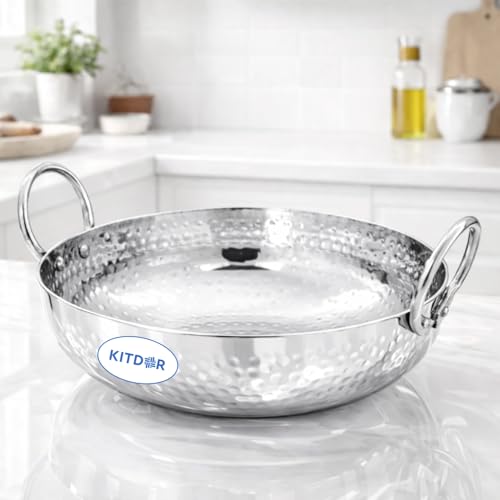 Image of Stainless Steel 4 Liter Kadhai with Sturdy Handle, Heavy Bottom Hammered Kadai for Even Heat, Ideal for Deep Frying & Daily Cooking, Rust-Resistant & Durable (4L, Handle)