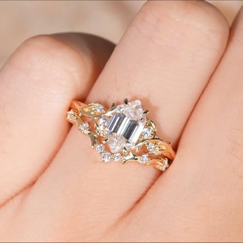 Moissanite Wedding Ring Set for Women 1.5ct Hexagon Cut Moissanite Engagement Ring Set for Women Bridal Sets 925 Sterling Silver 10K 14K 18K Gold Engagement Anniversary Promise Rings Set for Her2