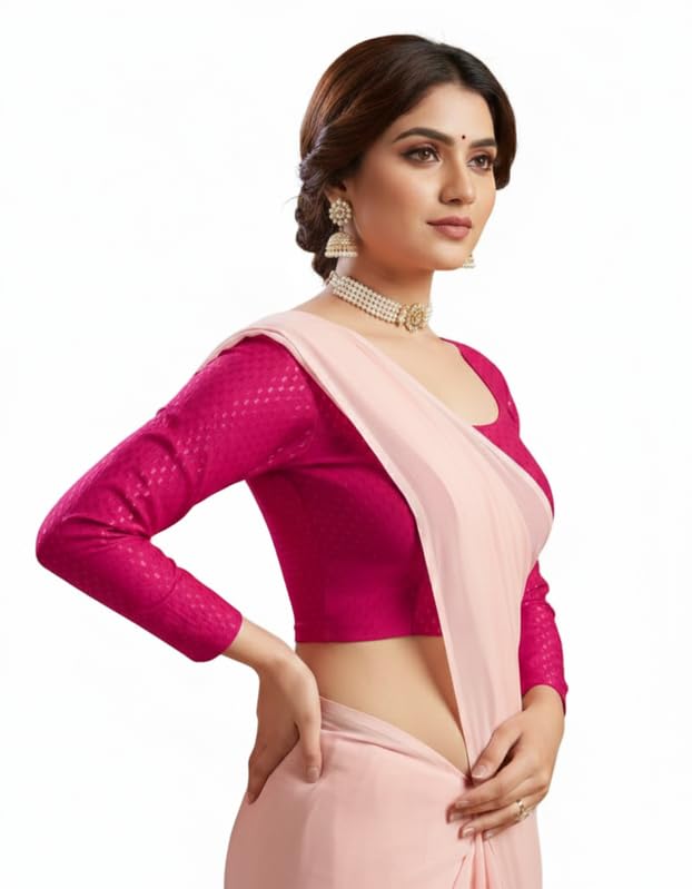 Women Magenta Self Design Full Sleeve Blouse-image-13