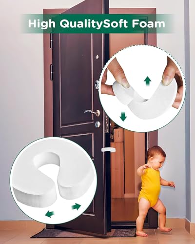 واقي باب امان للاطفال من تول هاوس، سدادة باب اسفنجية متينة وناعمة تمنع اصابات الاصابع والارتطام، للمنزل والاطفال والحيوانات الاليفة لجميع الابواب، 6 قطع (ابيض)