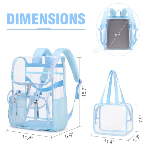 Image of DIGOBAY Clear Backpack with Lunch Bag, Leather Clear Bookbag Heavy Duty | Thick PVC Clear Backpack for Girls Women See Through Transparent Backpacks for Stadium Events College Travel Work, Blue