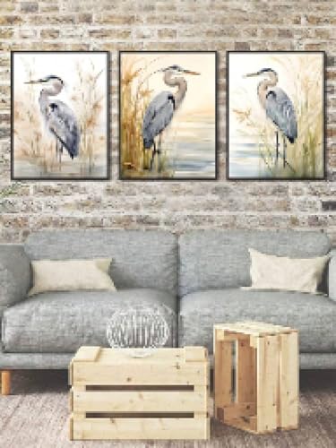 Aigrette et grue blanche affiche triptyque avec cadre inclus
