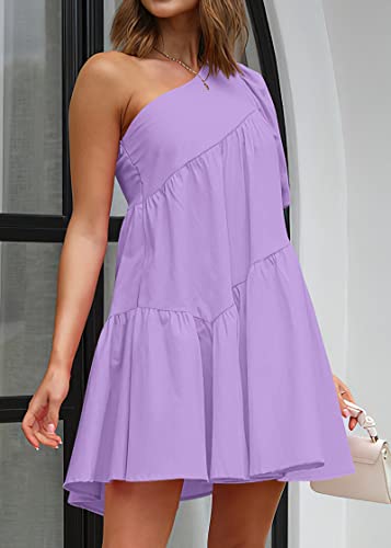 Image of KIRUNDO Summer One Shoulder Mini Baby Doll Dresses Women 2026 Casual Puff Sleeve Loose Tiered A Line Flowy Short Dress