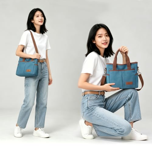 Image of Crossbody Bags for Women Trendy Small Canvas Hobo Tote Top-handle Handbag Multi-pocket Casual Going Out Purse Satchel