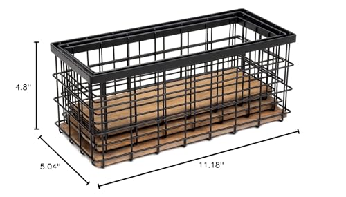 TIEYIPIN Farmhouse Decor Metal Wire Storage Baskets, Wood Base Containers Organizing Basket Caddy Bin for Kitchen Cabinets, Bathroom, Pantry, Garage, Laundry Room, Closets - Small - Black (Set of 3) - Thumbnail 6