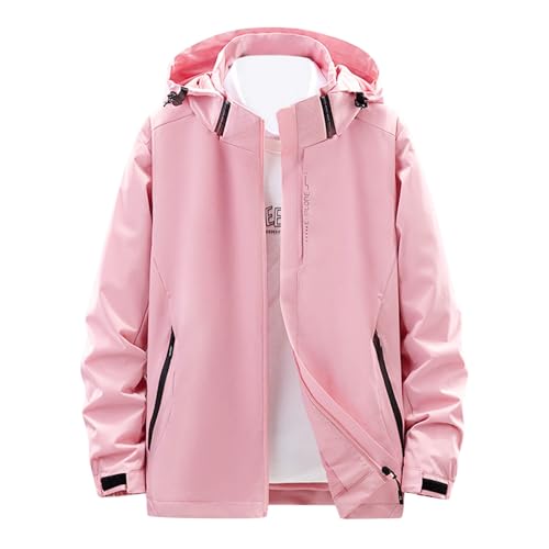 Chaqueta Softshell para mujer, impermeable, casual, versátil, con cremallera completa con bolsillos, abrigo rompevientos liso a la moda, cómodo, cálido, para exteriores, impermeable, para viajes, rosa