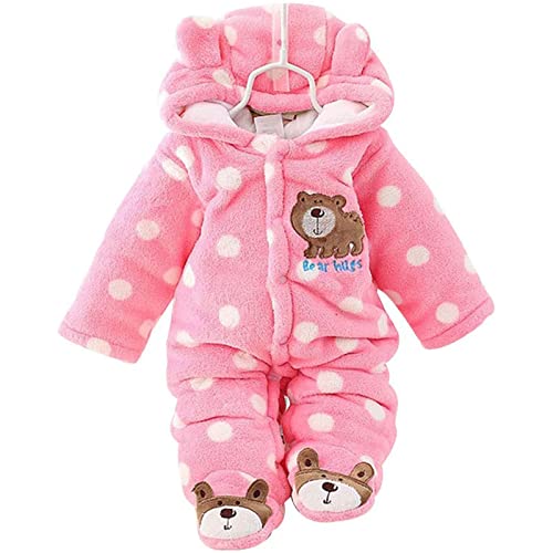 Image of UVIPC Newborn Baby Bear Snowsuit Baby Fleece Snowsuit Jumpsuit Hooded Footie Thick Winter Outwear for Infant Boys Girls