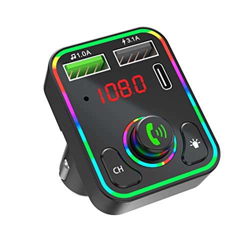 Bluetooth 5.0 Coche Adaptador de transmisor FM inalámbrico Reproductor 2USB PD Cargador AUX Llamada manos libres Cover