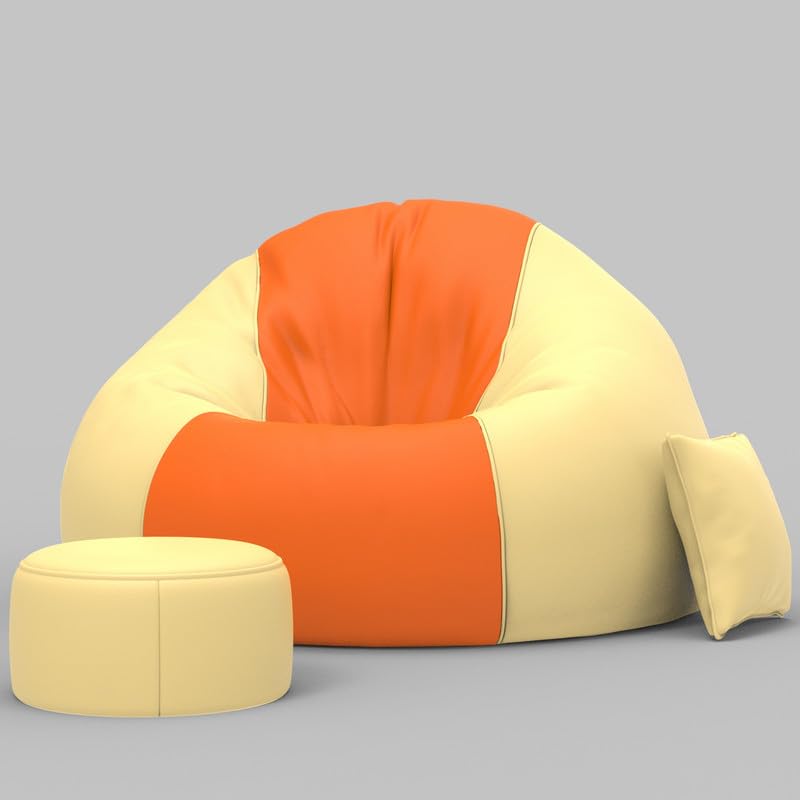 Image of Biggie Bean Bag Chair with Beans Filled 6XL Classic Comfort Bean Sofa-Crafted for Comfort-Styled for Modern Homes with Free Cushion & Footrest (Matching Color : Leatherette Orange Cream)