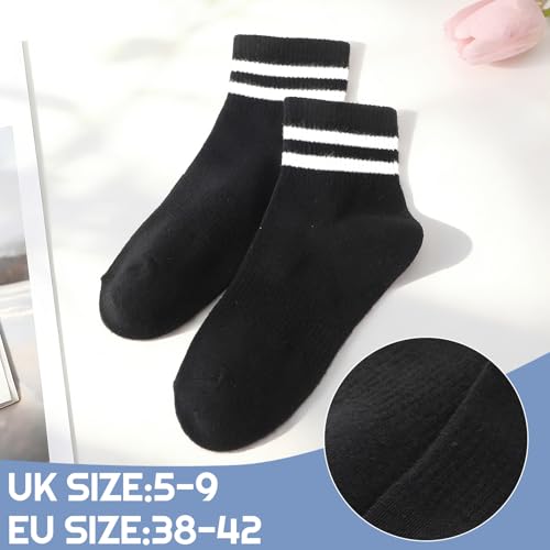 Image of Womens Crew Socks Striped Trim Casual Crew Socks Mid Calf Ankle Sock Vintage Retro Gym Running 6 /8 Pack