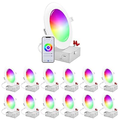 LUXRITE 12-Pack 6 Inch Smart LED Recessed Lighting, RGBW Color Changing, WiFi App and Voice Control, Compatible with Alexa and Google Home, No Hub Required, 13W 1000LM, CRI 90, IC Rated, Wet Rated