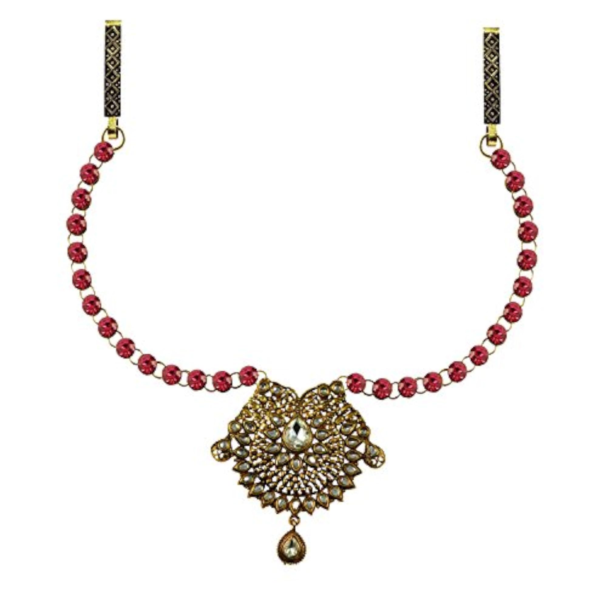 Women's Multi Stone Stud Platted Brass Waist Belt, Multicolor