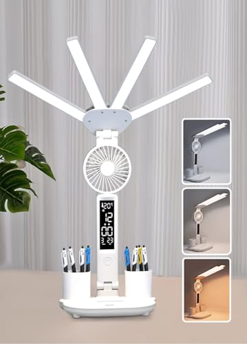 niccryle Led Desk Lamp with Fan Study Light with Clock,