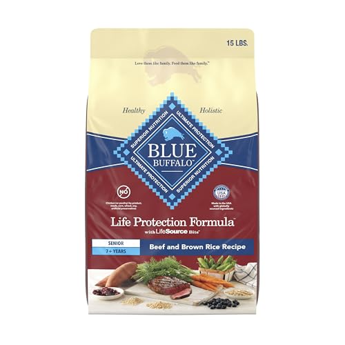 Blue Buffalo Life Protection Formula with LifeSource Bits Senior 7+ Dry Dog Food Beef and Brown Rice Recipe Natural Food for Dogs 15 lb. Bag