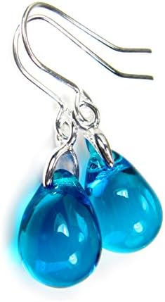 Black Moon® Mermaid Glass Teardrop Earrings with Silver Ear Wires - Blue Black Red Green Pink - Small Drop Earrings