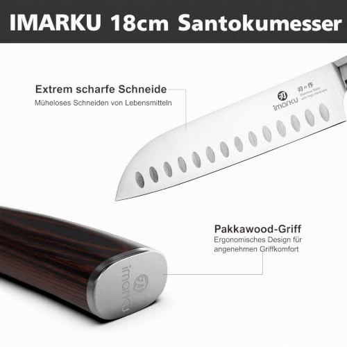 imarku Santoku Messer 17cm, Edelstahl Santokumesser für Präzise Schneiden – Ansicht 4
