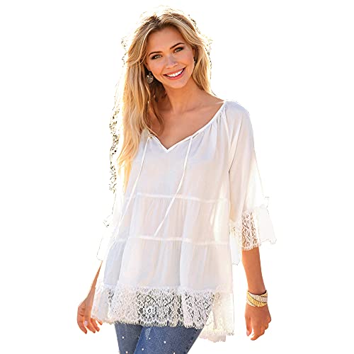VENCA Blouse Manches 3/4 pans froncés et Volants Femme - 015871