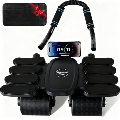Ab Roller Abdominal Exercise Wheel ab Trainer Abs Roller Wheel Home Workouts Equipment with Knee Mat, Automatic Rebound, Built-in Phone Holder, Workout Equipment for Fitness Enthusiasts & Novices.