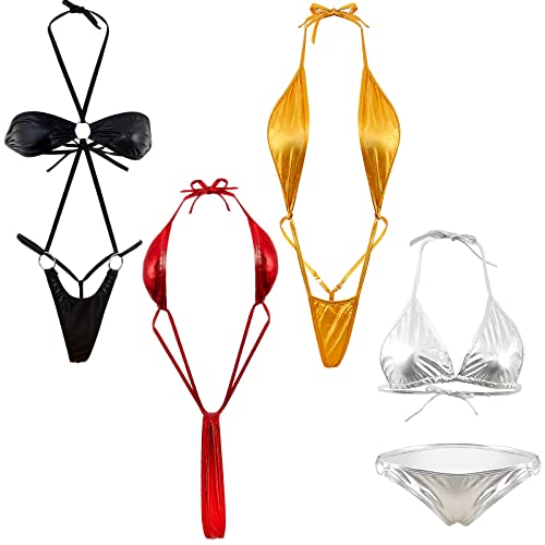 Zhanmai 4 Pcs Slingshot Bikini Women Bikini Stripper Outfits G String Thong Women's Exotic Swimwear Swimsuit for Valentine Gift(Simple Color)