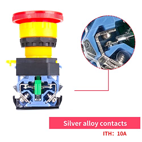 Emergency Stop Button 10 Amp 22Mm Latching Push Button Switch, Mushroom Latching Emergency Stop Switch, Ip65 Waterproof Self-Locking E Stop Emergency Shut Off Switch, 1No 1Nc 440V (Type C) #TOP3