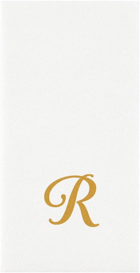 Restaurantware Luxenap 15.8 X 7.9 Inch Linen-Feel Guest Towels 50 Disposable Striped Hand Towels - Gold Letter 'R' Cursive Font White Paper Dinner Napkins airlaid For Restrooms And Tables (Pack of 2)