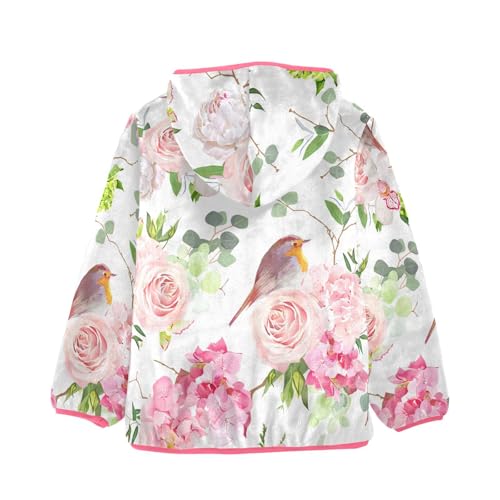 OTVEE Spring Bird Pink Flowers Kids Hoodie Jacket Fall Spring Full Zip Warm Outwear Coat2