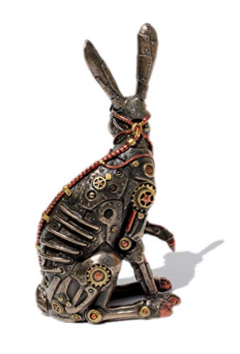 Estatua de conejo steampunk en bronce antiguo 15 cm miniatura 3