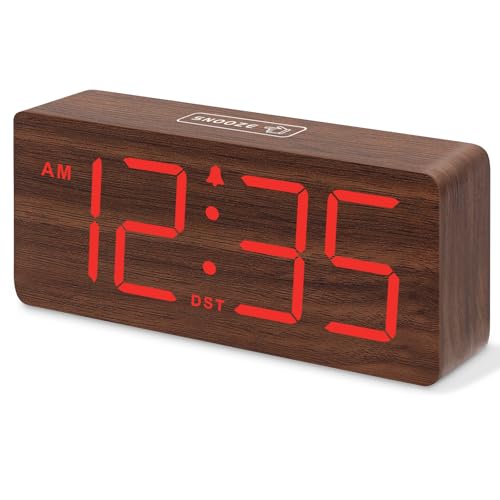 Image of DreamSky Wooden Digital Alarm Clock for Bedroom with Large Numbers | Desk Clocks for Living Room, Office, Dimmer, Loud Alarm for Heavy Sleepers with Volume Control, DST, Wood Decor (Plug-in)