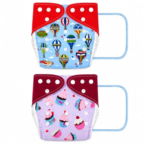 Image of Ambaby Pack of 4 Premium Pocket Cloth Diapers with 2 Diaper Covers & 2 High-Absorbency 4Layer Insert Pads. Leak-Proof, Adjustable, Breathable, Reusable & Washable. Fits Babies 3 Months-3 Years(3-18kg) (FLAMINGO)