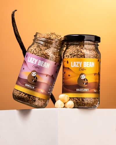 Image of Lazy Bean Flavoured Instant Coffee Combo - Hazelnut & Vanilla (50g Each) | Premium Instant Coffee Powder | Smooth Medium Roast, Rich Aroma | Quick Dissolving | Hot & Iced Coffee