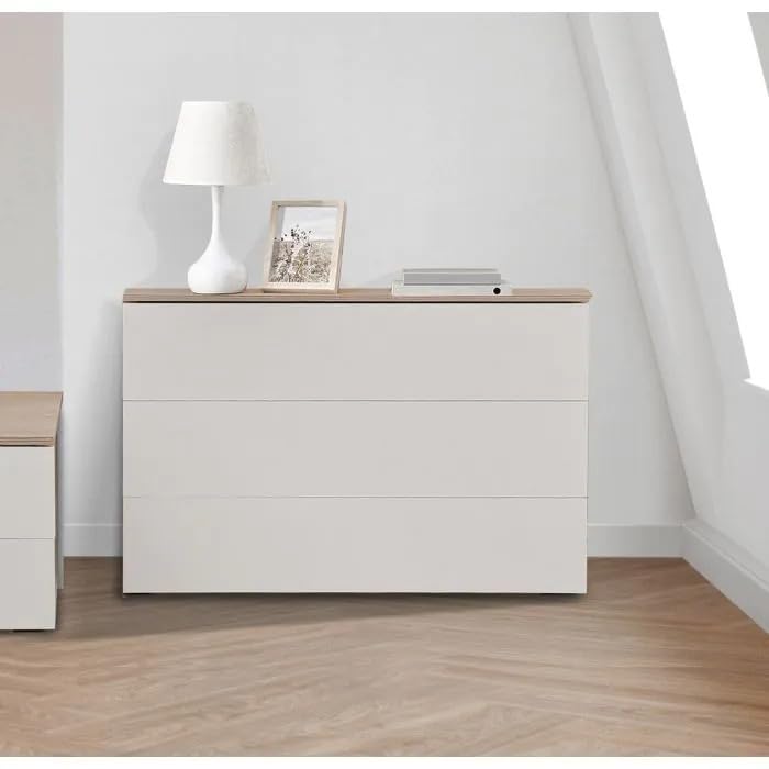 Bissolo Casa Comò Alice 3 Cassetti, Olmo Perla e Bianco Larice, 103 x 39.5 x 74 cm, Laminato