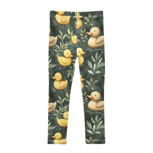 Watercolor Leaves Yellow Ducks Girls Leggings Kids Yoga Pants Dance Active Tights 4T2