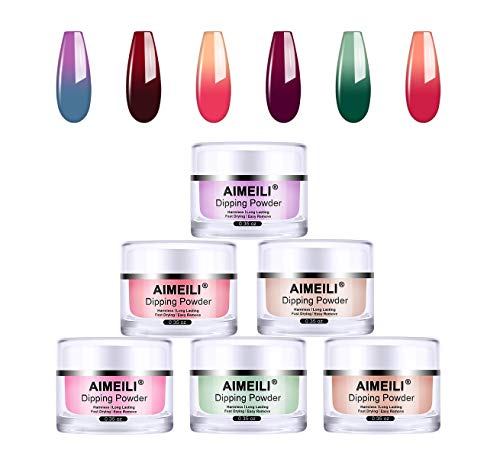 AIMEILI Dip Nail Colors Nail Art Powder 6 Colors Color Changing Dip Powder for Dipping Nail