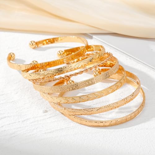 Ifkm Gold Bangle Bracelets For Women, 14K Gold Plated Multi Layer Stackable Cuff Bracelet Set thumb #4