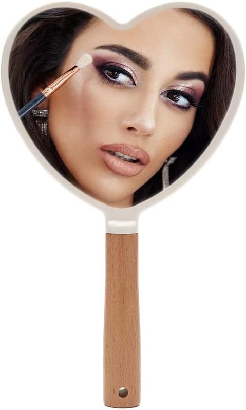 Image of Single Sided Handheld Vanity Mirror for Travel | Portable Face Mirror with Comfy Handle & Hanging Hole | Small Rectangular Makeup Hand Mirror for Men & Women (Multicolor, 25 x 14 cm) Heart