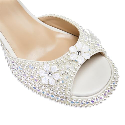 Image of Goolita Womens Open Toe Pearl Platform Heels For Women Chunky Buckle Ankle Strap Wedding Heeled Sandals Dress Evening Bride Bridal Shoes