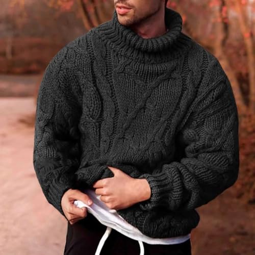 Fisherman Sweater Men's Turtleneck Chunky Knit Pullover Sweater Solid Color Pattern Sweater3