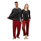 Picture of EK4YDNDS Couple Pajama Sets, Soft Pullover PJs with Plaid Pants, Matching Warm Sleepwear for Women(Black/Buffalo Plaid-Red,L)