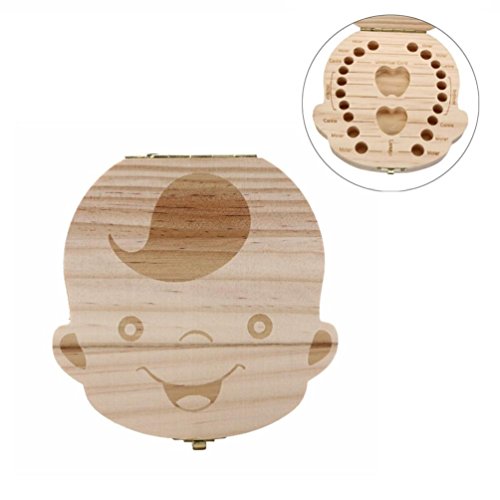 Gbell Baby Teeth Box, Wood Organizer StorageTeeth Save Box for Toddler Infant Newborn Baby Boy&Girl (B)